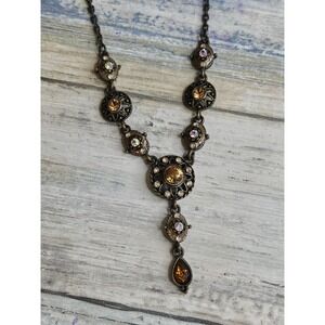 Vintage Nina Ricci Avon Antique Brass Tone Rhinestone Necklace